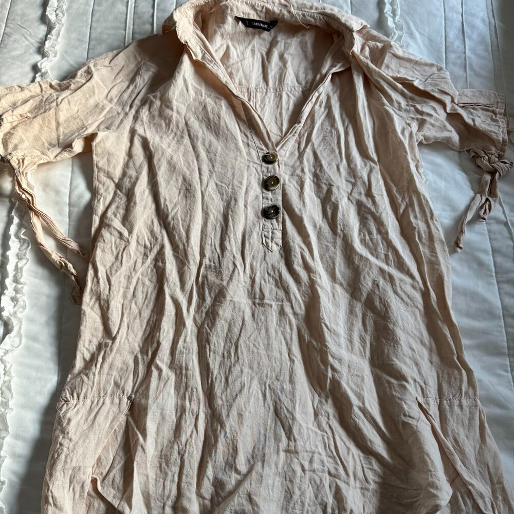 Zara Linen Blend Tunic Mini Dress Pink Size Small